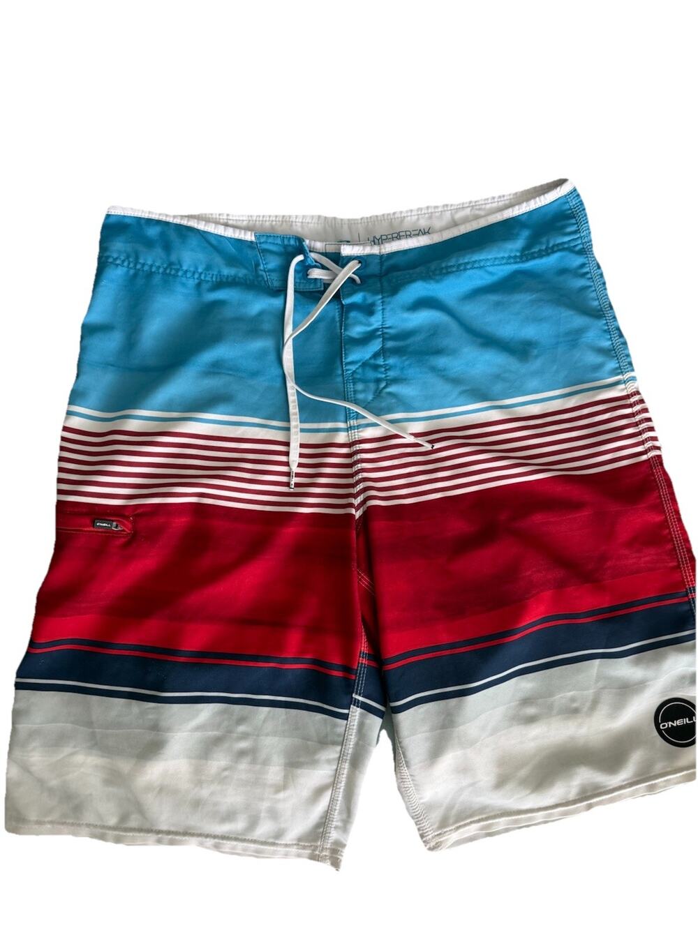 O'Neill Hyperfreak Red/White/Blue Striped 11" Board Shorts Stretch Size 33